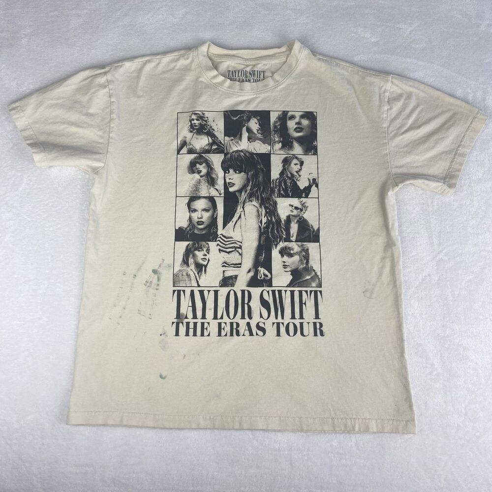 Taylor Swift the Eras Tour Graphic Shirt Adult Small Cream Beige Short Sleeve